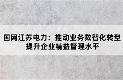 国网江苏电力：推动业务数智化转型 提升企业精益管理水平